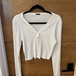 Womens White ribbed Button-Up Cardigan